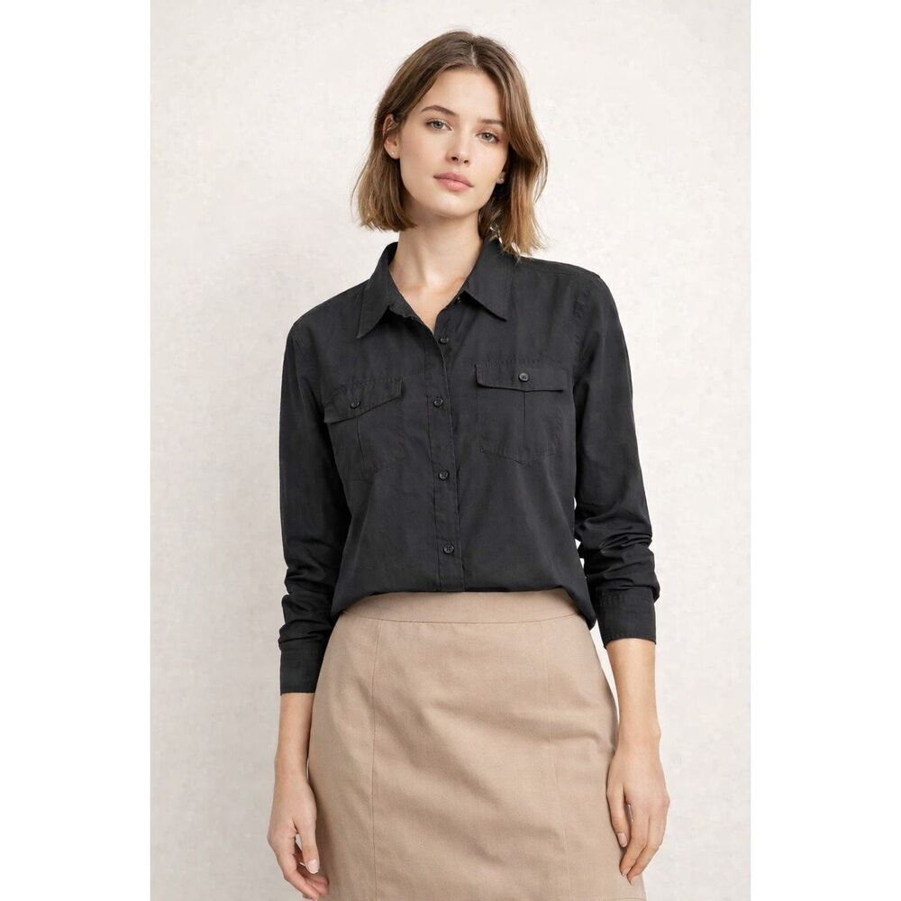 J.Crew Womens Medium Black Button Front Utility Shirt Lightweight